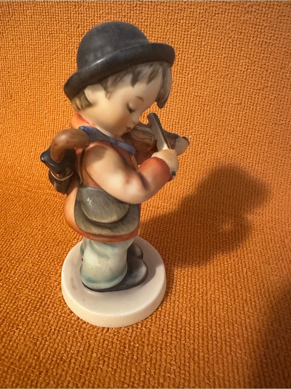 Vintage Ceramic Boy Figurine Playing Violin in Black Hat